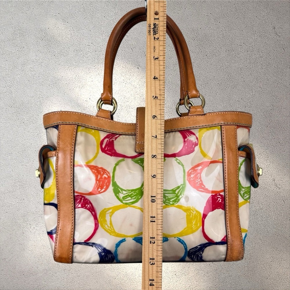 Coach Medium Shoulder Tote Multi Color Y2K Signature Logo Leather Trim C053-2152 - Picture 7 of 8